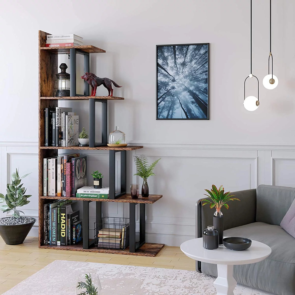 5 Tier Wooden Bookshelf with Metal Frame M33157