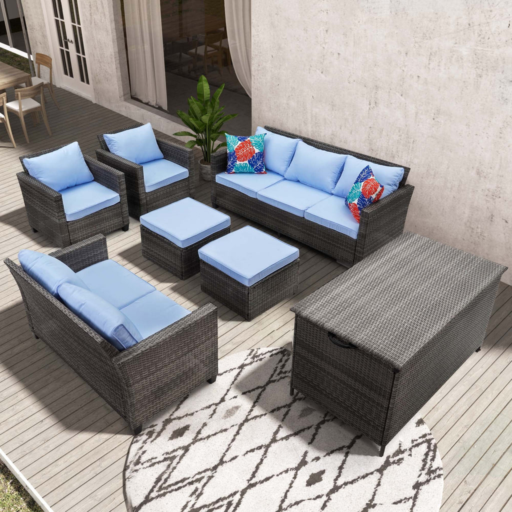 7 Pieces Wicker Rattan Sectional Conversation Set R714539