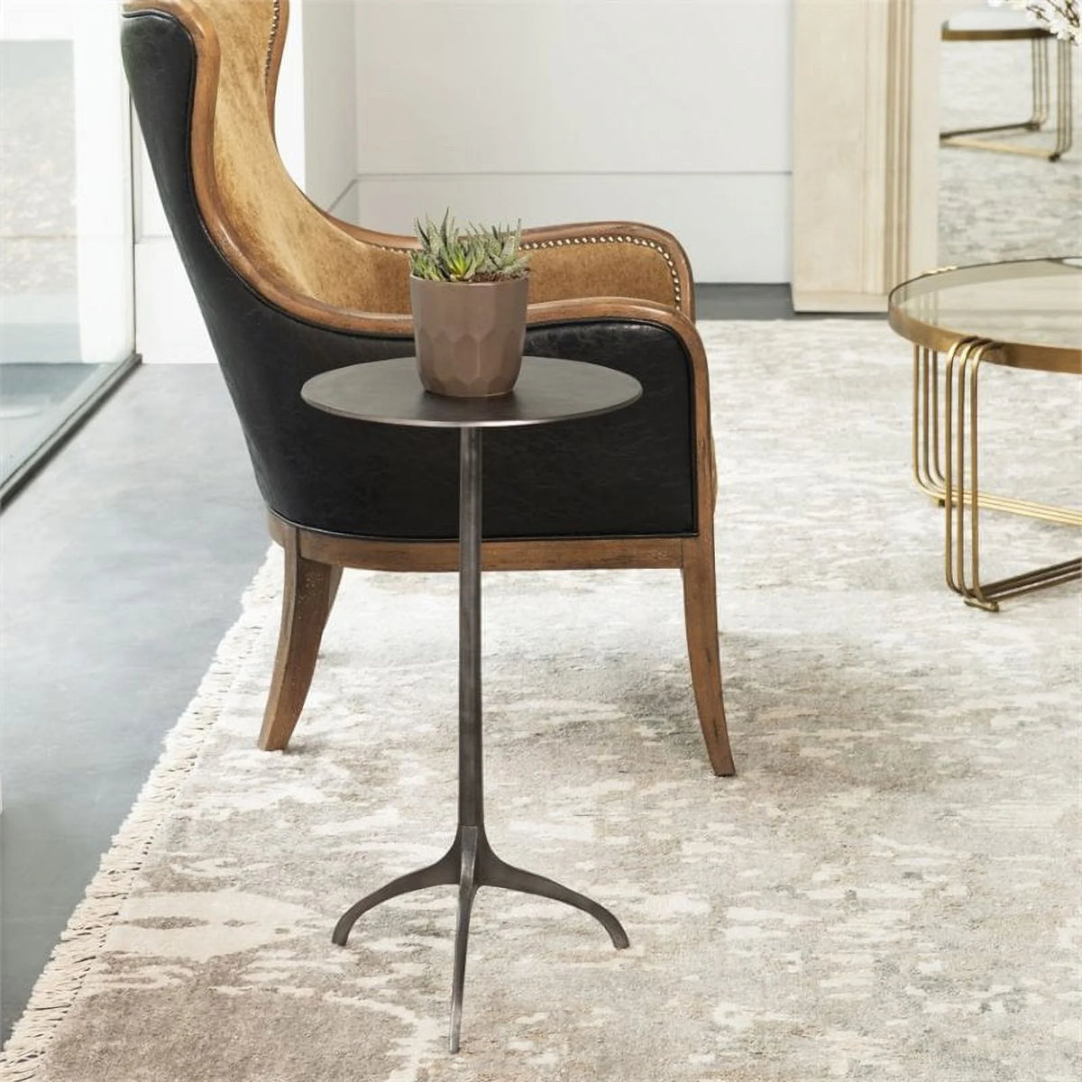 Modern Industrial Accent Table in Antique Nickel A152
