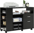 Black Rolling Wood File Cabinet with Storage Shelf V9538