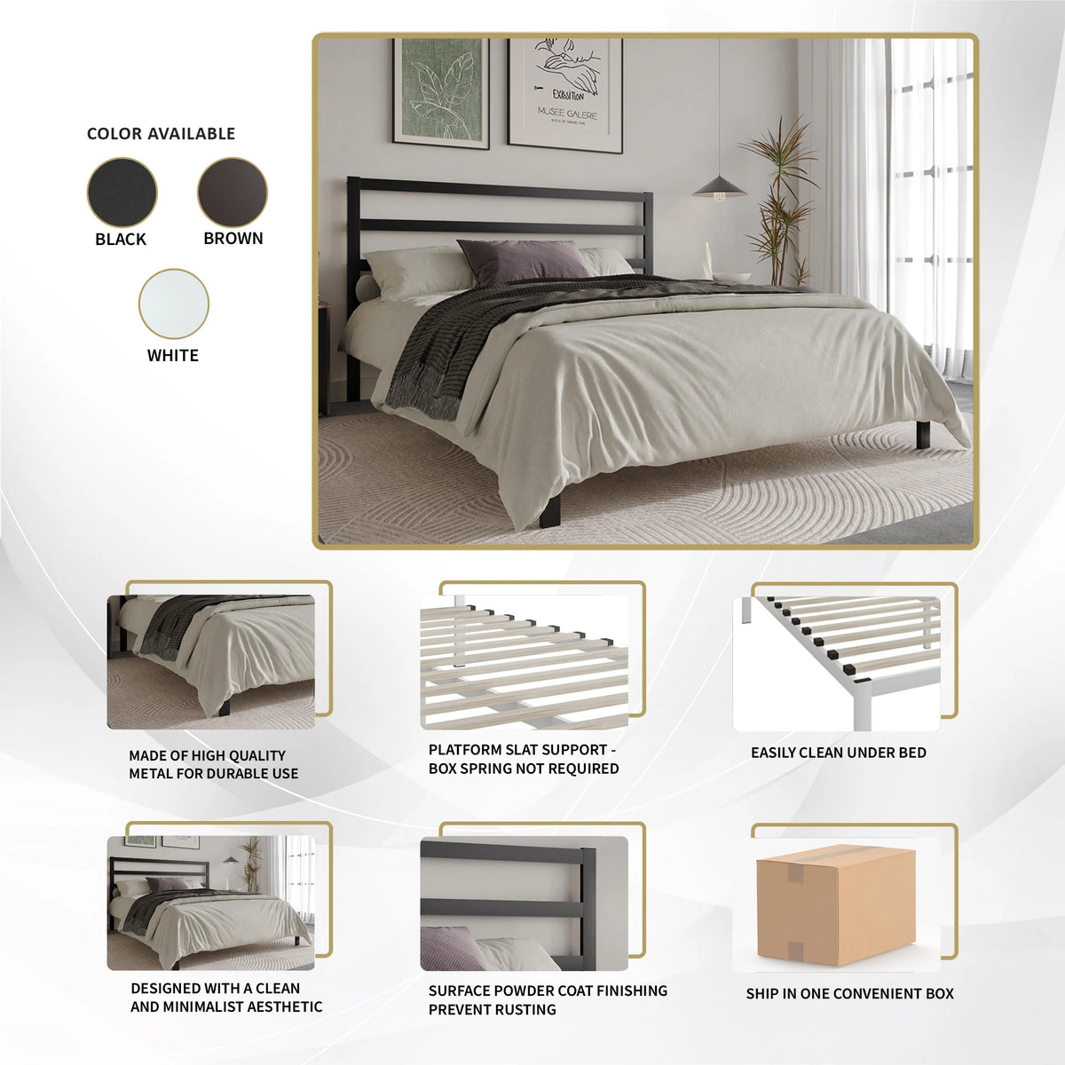 Queen Size Black Metal Platform Bed N760394