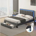 Queen Size Upholstered Platform Bed with Drawers and LED Lights J71865