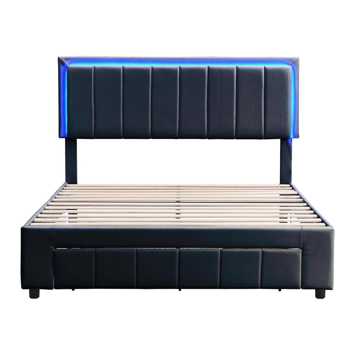 Queen Size Upholstered Platform Bed with Drawers and LED Lights J71865
