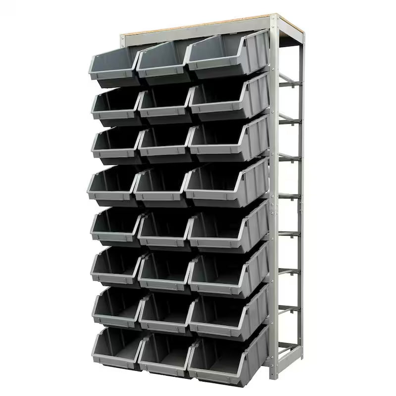 Gray 8-Tier Storage Rack with 24 Plastic Bins J14932