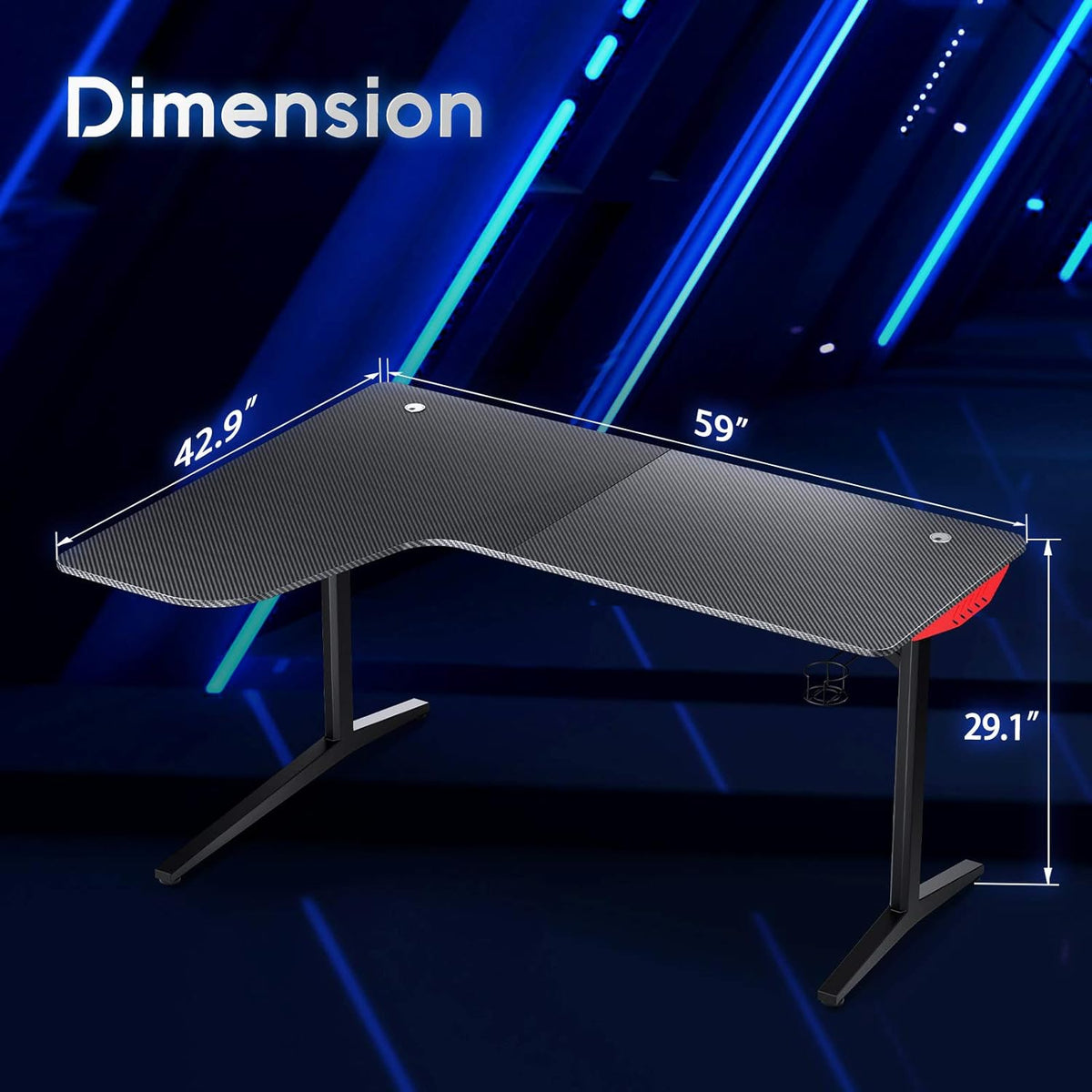 L Shaped Gaming Desk with Mouse Pad and Cup Holder J859006