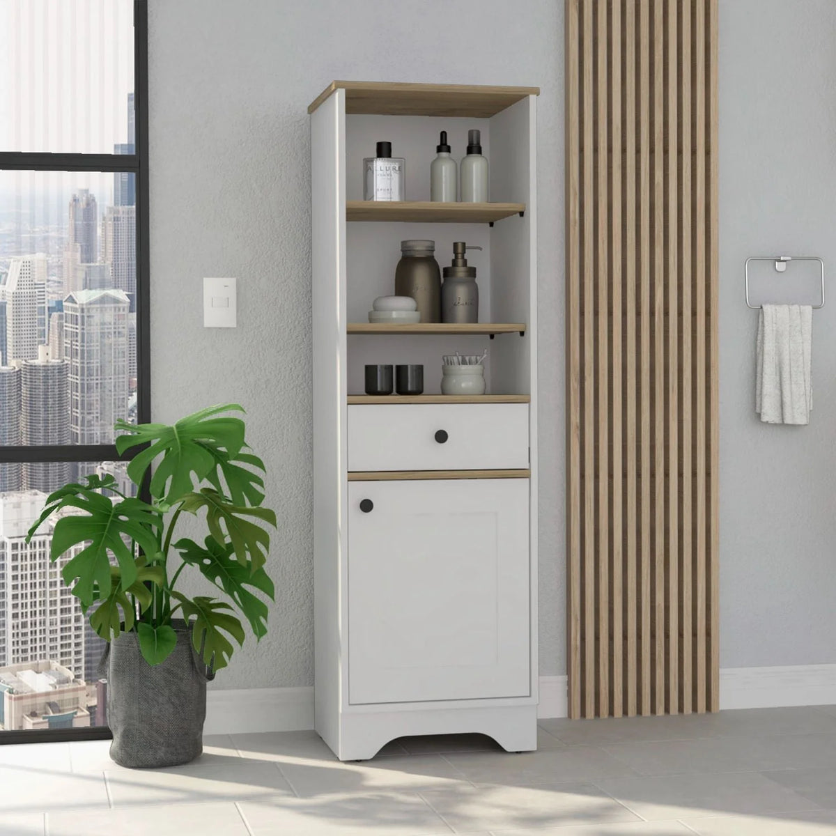Light Oak & White Single Door Cabinet X6553