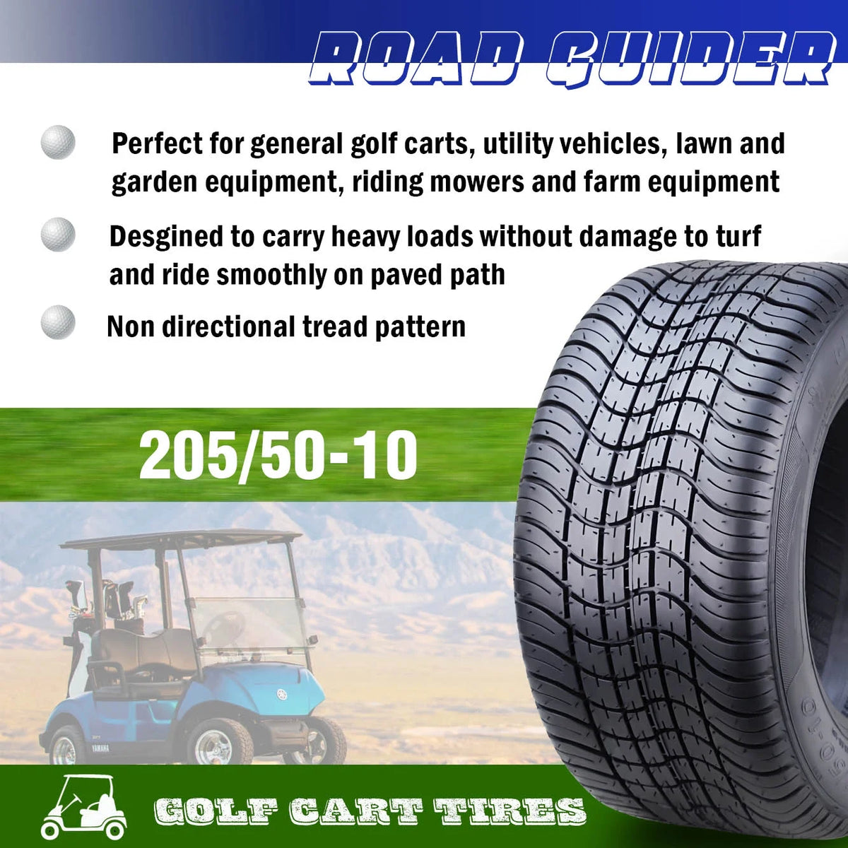 205/50-10 4 Ply Golf Cart ATV Tires Set 2 Q608881