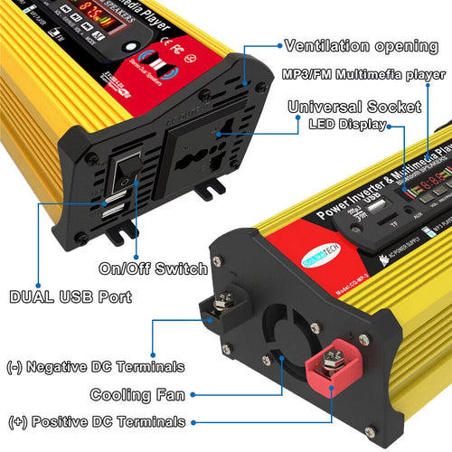 1500W Car Power Inverter DC 12V to AC 110V with LED Display A5877