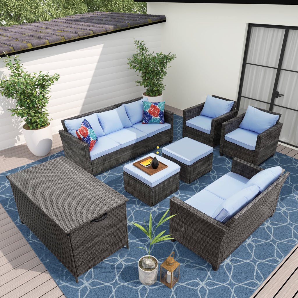 7 Pieces Wicker Rattan Sectional Conversation Set R714539