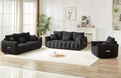 81" Beige Teddy Boucle 3-Seater Sofa F7464