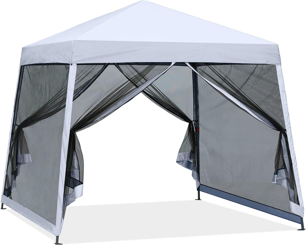 8x8 White Pop up Canopy Tent with Netting Wall M289452
