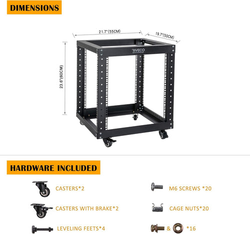 12U Open Frame Server Rack with Casters O967000