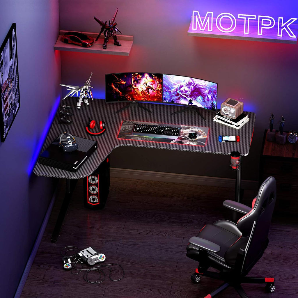 L Shaped Gaming Desk with Mouse Pad and Cup Holder J859006