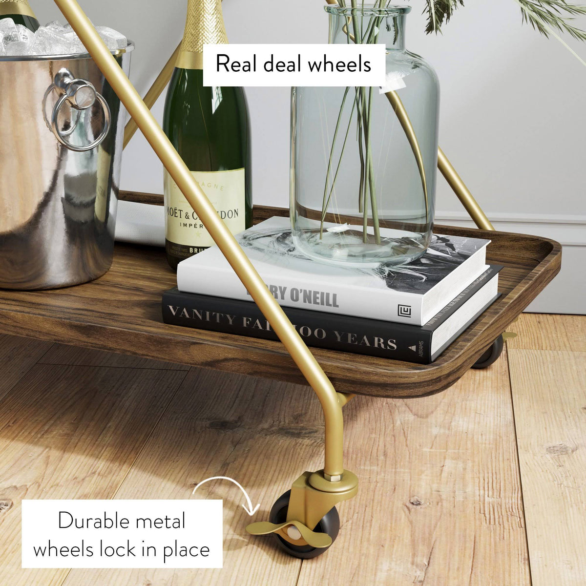 Beige Rolling Bar Cart or Serving Cart R6284