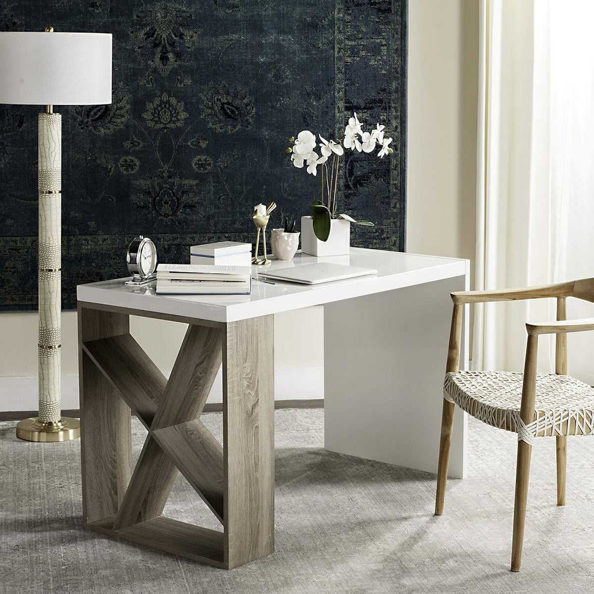 White Lacquer and Oak Desk T4312