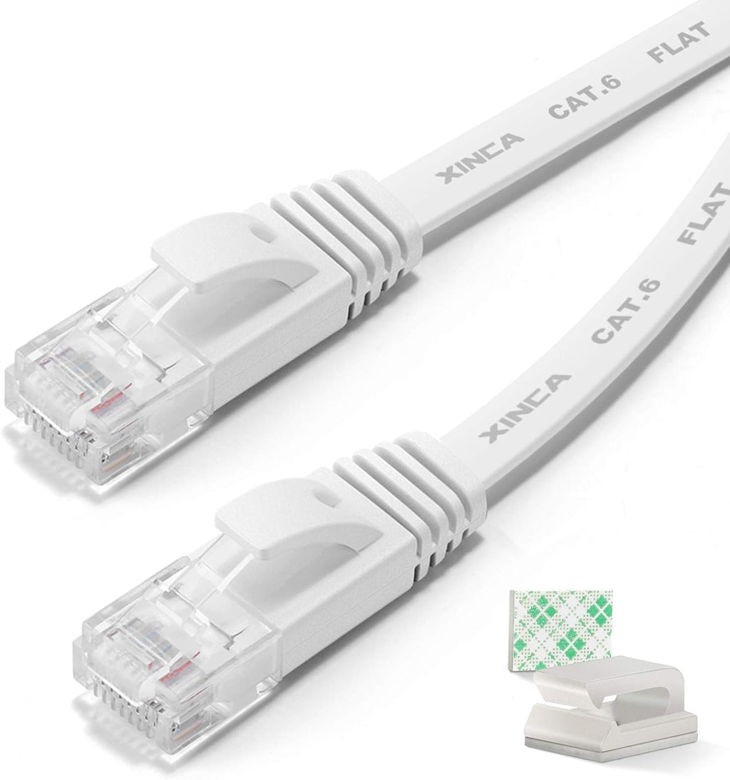 Cat6 Ethernet Cable 75 ft Black Flat Network LAN Cable with Cable Clips G379
