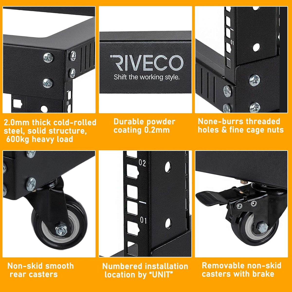 12U Open Frame Server Rack with Casters O967000