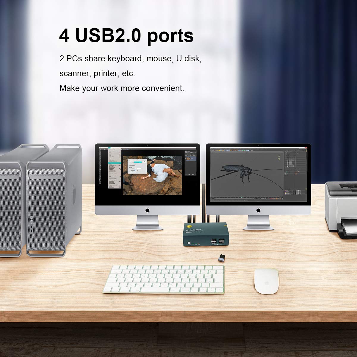 HDMI KVM Switch Dual Monitor 2 Port 4 USB 2.0 Hub 4K@60Hz R35157