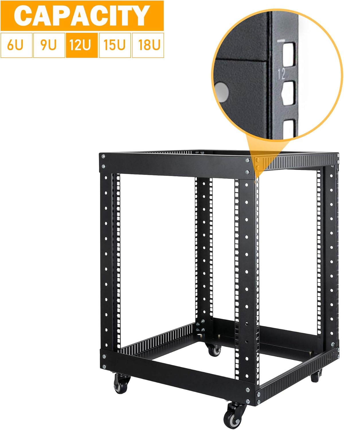 12U Open Frame Server Rack with Casters O967000