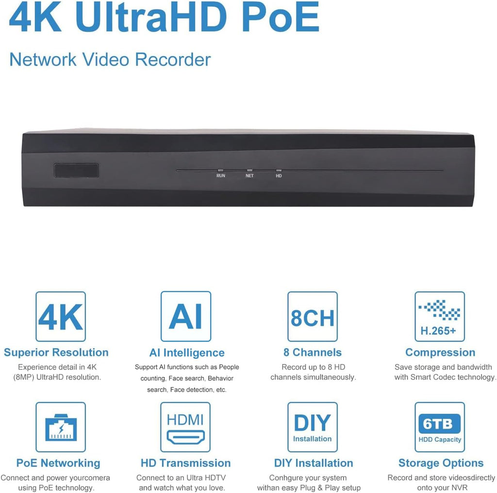 4K 8Channel IP POE Security Systems with 2TB HDD and 8pcs 5MP IP Dome Cameras P992