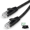 Cat6 Ethernet Cable 75 ft Black Flat Network LAN Cable with Cable Clips G379