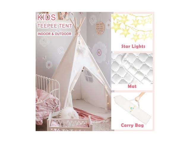 Kids Foldable Play Tent with Mat & Light String & Carry Case H32851