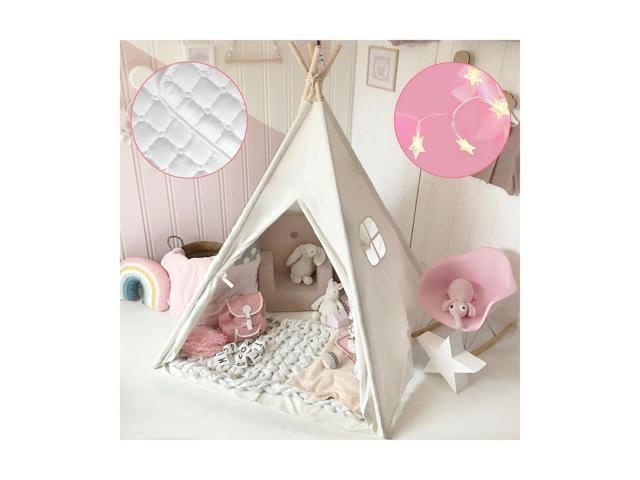 Kids Foldable Play Tent with Mat & Light String & Carry Case H32851