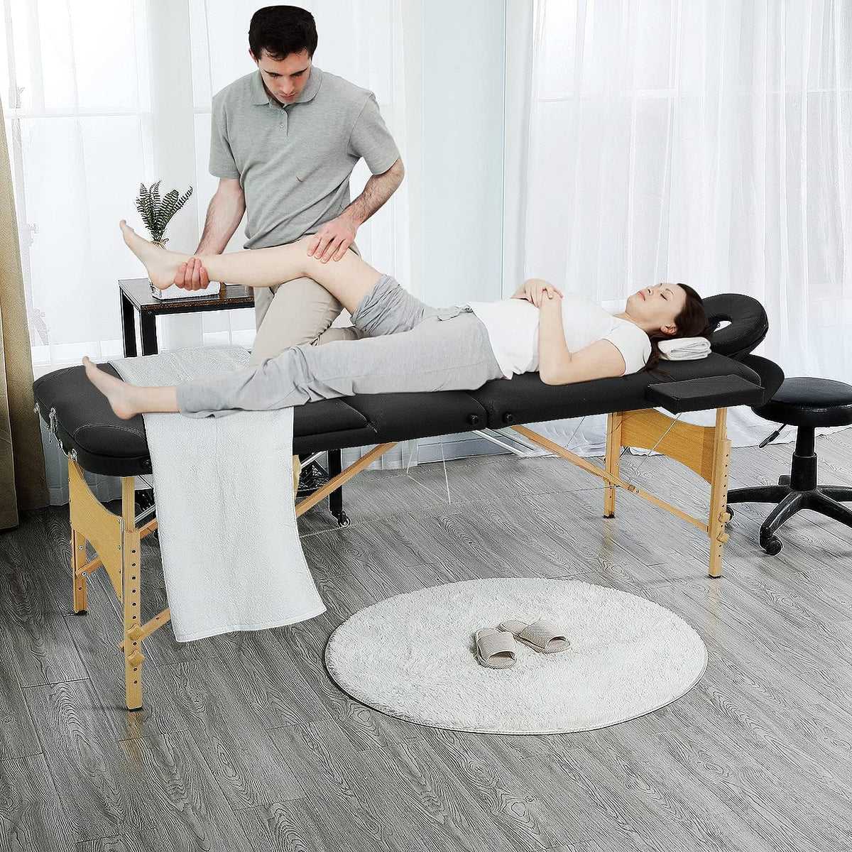 Black 3 Fold Portable Massage Bed with Carrying Case G878