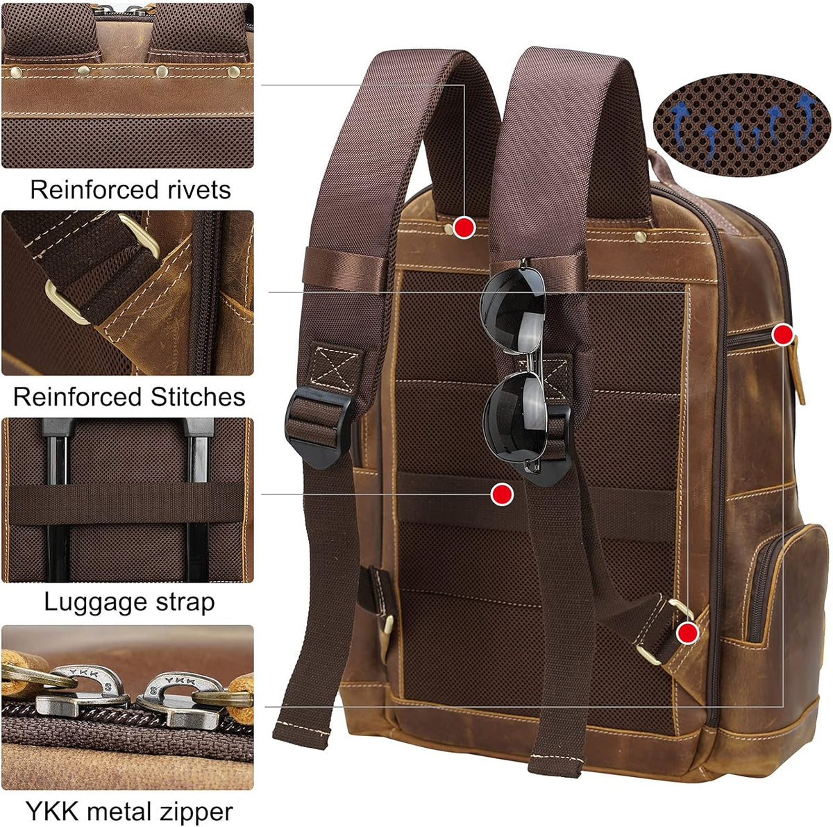 Full Grain Leather 15.6 Laptop Backpack P21270
