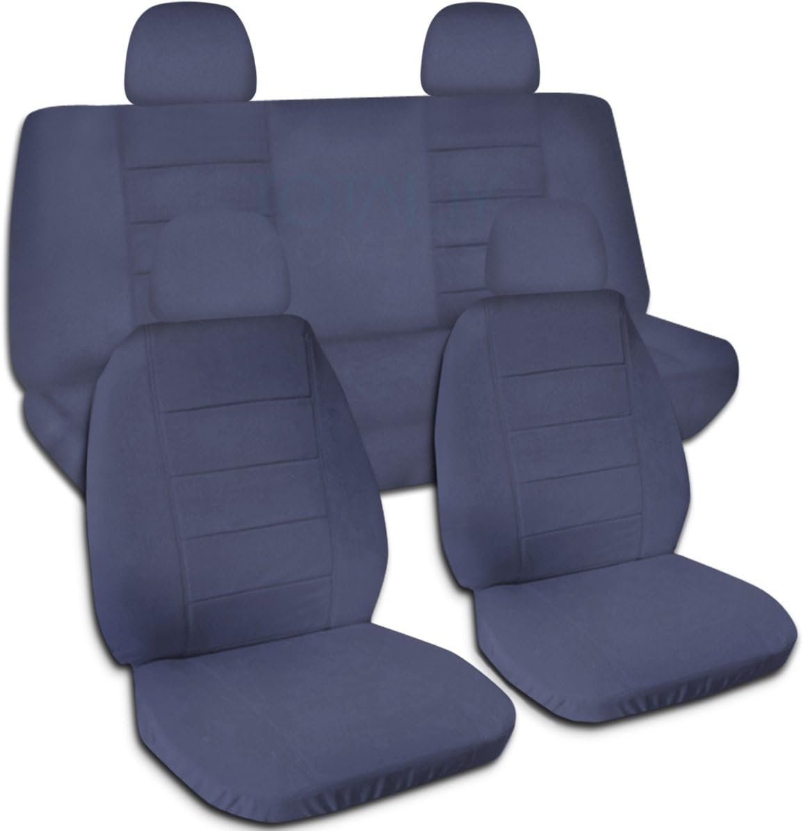 Solid Color Car Seat Covers with 4 Headrest Covers Navy Blue Full Set X97728