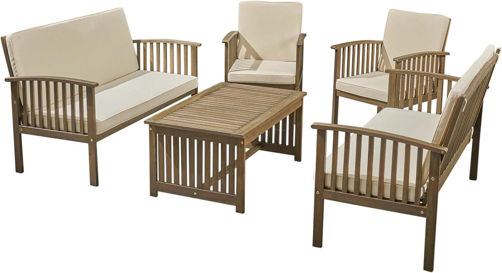Acacia Wood 6 Seater Conversation Set with Coffee Table T344229