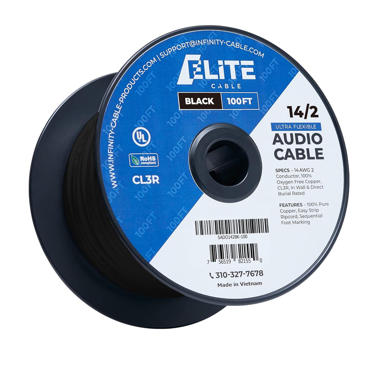 14AWG/4-Conductor White Speaker Wire Cable 500ft X44464