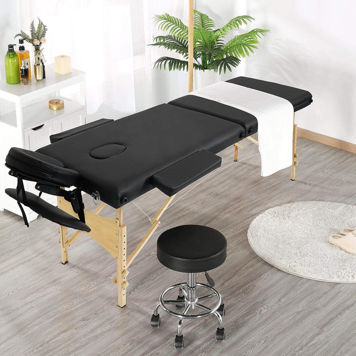 Black 3 Fold Portable Massage Bed with Carrying Case G878