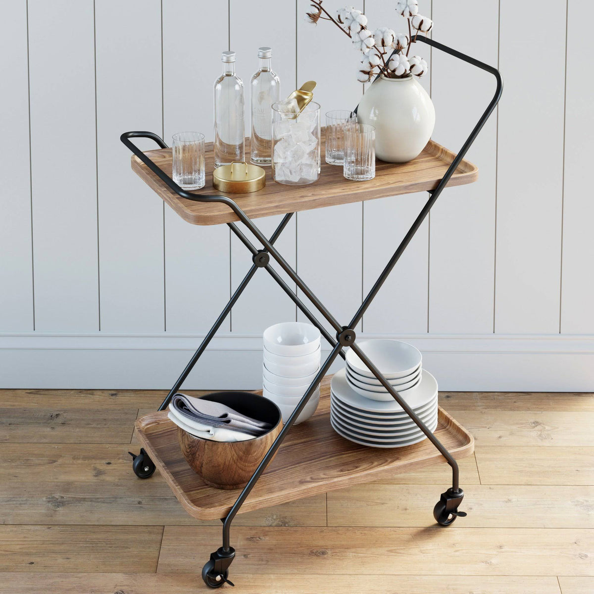 Beige Rolling Bar Cart or Serving Cart R6284