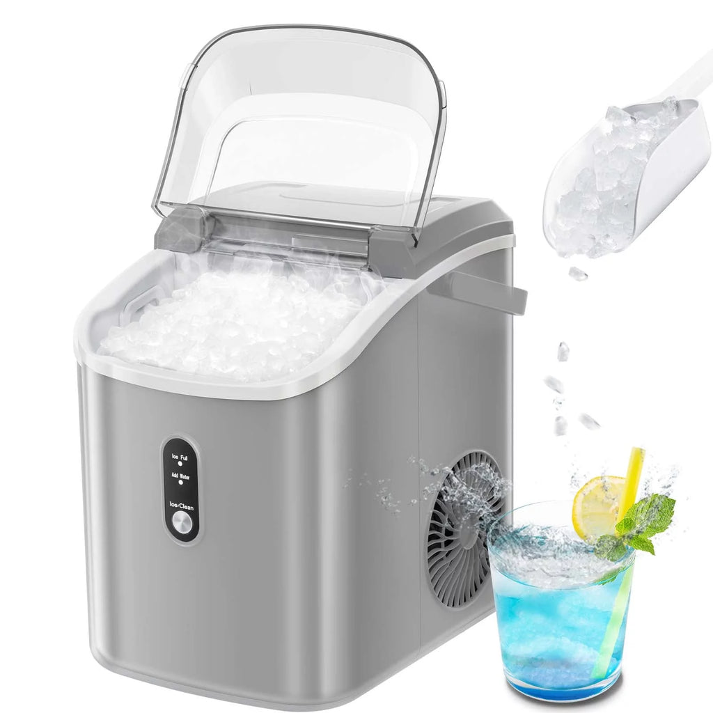 Nugget Ice Maker Countertop 33lbs/24H Self-Cleaning Portable Ice Machine Gray A790