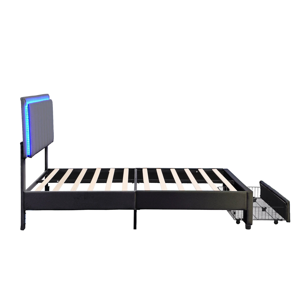 Queen Size Upholstered Platform Bed with Drawers and LED Lights J71865