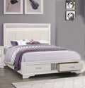 White and Silver Glitter Queen Platform Bed with Storage Drawers P436