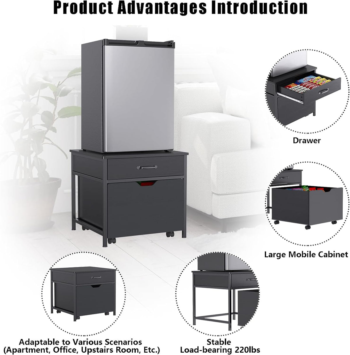 Mini Fridge Stand with Storage Rolling Cabinet 220LBS Capacity A229503