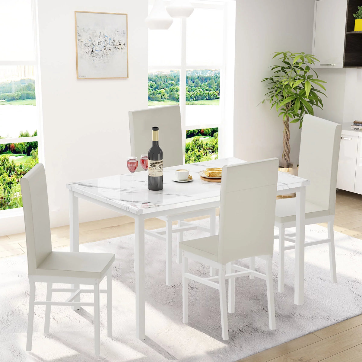 5 Piece White Dining Table and Chairs Set C3819