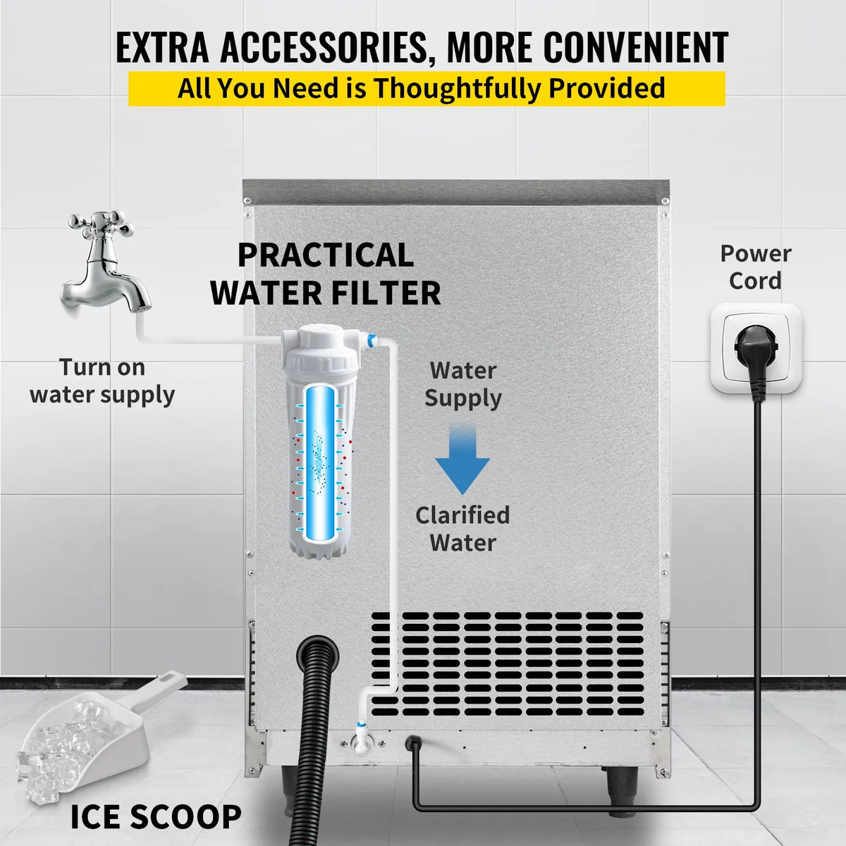 110V Commercial Ice Maker 440lbs/24H Stainless Steel C8449