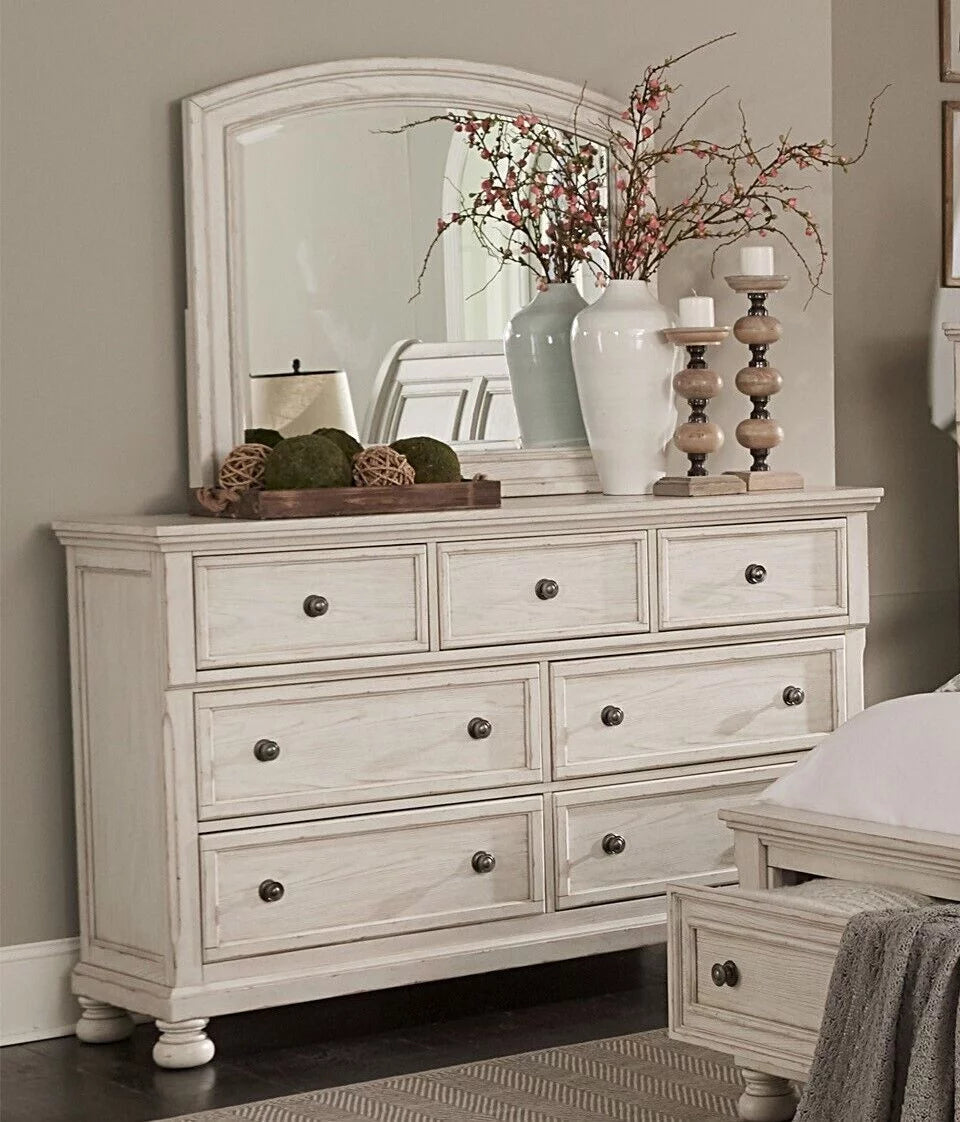 Queen Size 6pc Storage Bed Dresser Mirror White I415