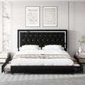 King Size Storage Bed with 4 Drawers, Black Upholstered Platform Bed Frame with Adjustable Headboard P55346