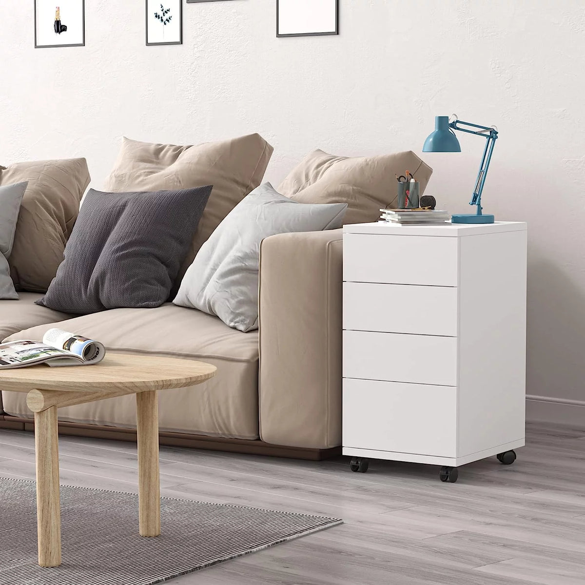4-Drawer White Mobile File Cabinet J280