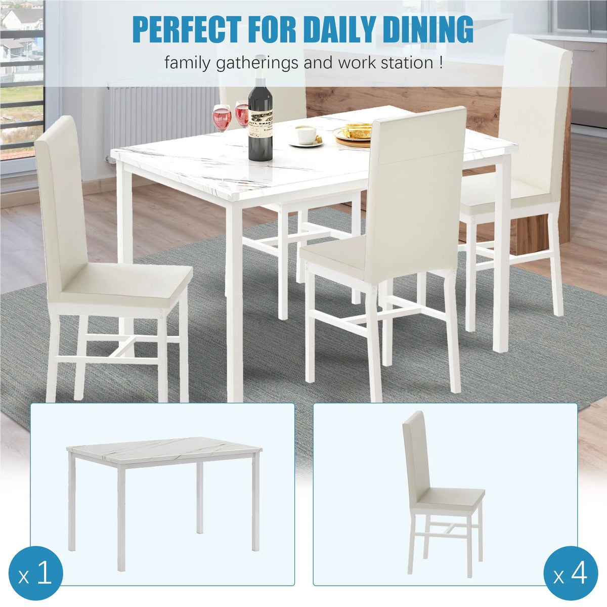 5 Piece White Dining Table and Chairs Set C3819
