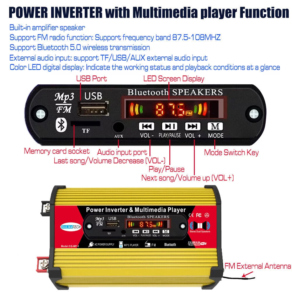 1500W Car Power Inverter DC 12V to AC 110V with LED Display A5877