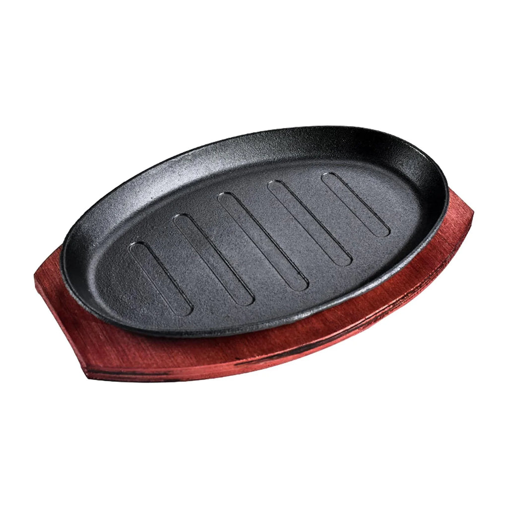 Oval Nonstick Sizzling Steak Plate with Bamboo Tray L3735