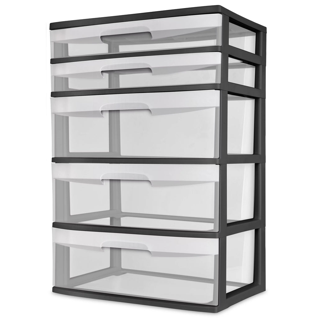 Plastic 5 Drawer Wide Tower Black E58331