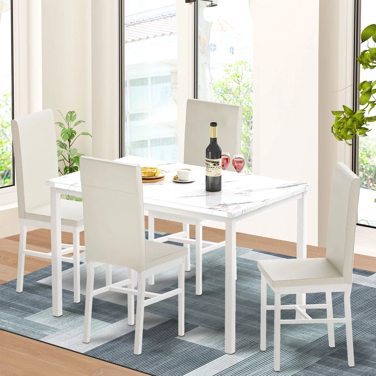 5 Piece White Dining Table and Chairs Set C3819