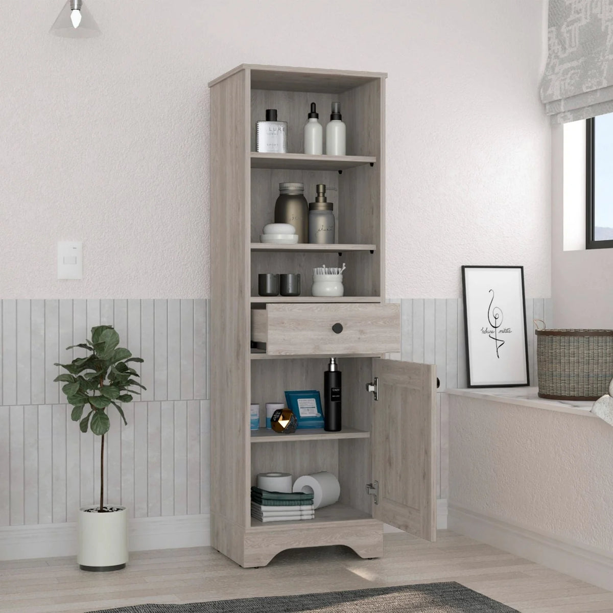 Light Oak & White Single Door Cabinet X6553