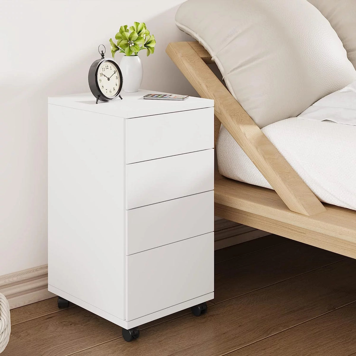 4-Drawer White Mobile File Cabinet J280